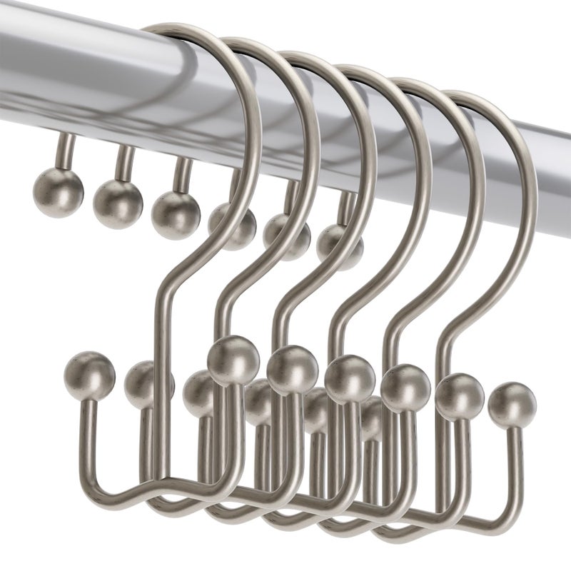 Titanker Shower Curtain Hooks Matte Nickel, Minimalist Simple Double Glide Shower Curtain Rings, Rust Proof Metal Shower Hooks Rings for Bathroom Shower Rods Curtains, Set of 12 Hooks - Image 1